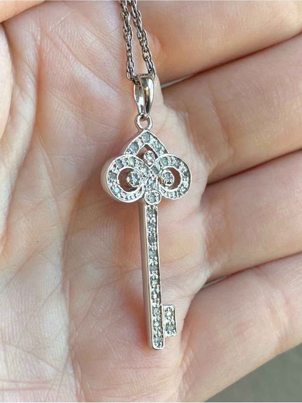 Y2K Clover key stamped 925 sterling silver and cubic zirconia necklace